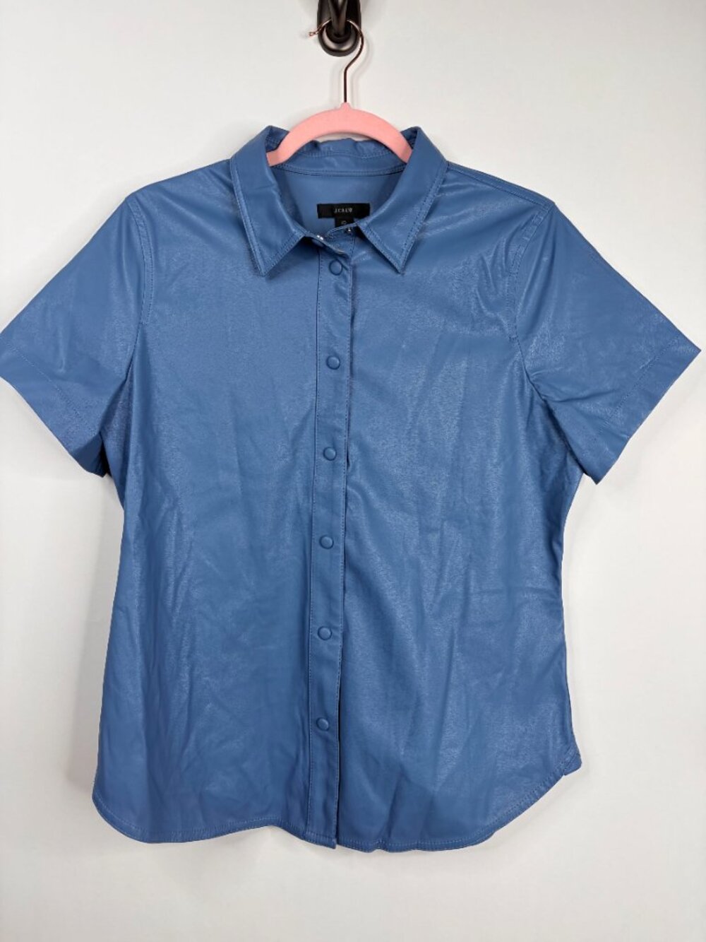 J. Crew Slim-fit Short-Sleeve Faux-Leather Shirt Midnight Navy 10 #A3108 - Picture 4 of 9